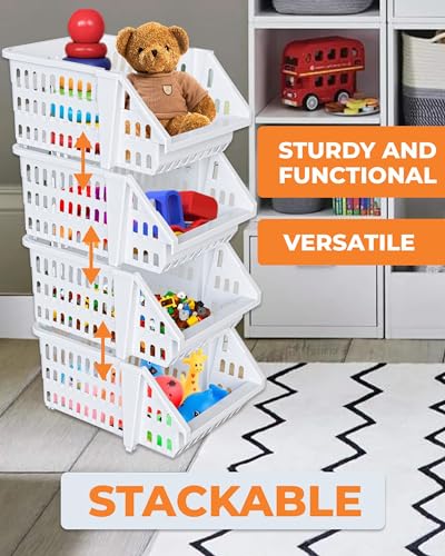 Small Stackable Storage Bins Open Front for Pantry Storage (8 Pack - Small / White)