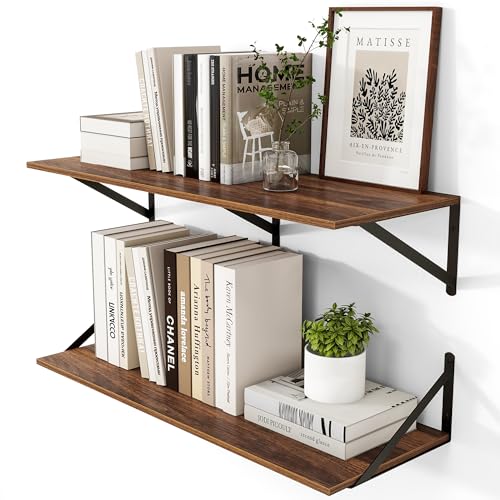 32W x 12D Deep Floating Shelves Set of 2 Walnut (Walnut With Black Metal Bracket / 32Wx12Dx5.8H)