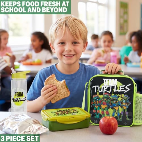 Teenage Mutant Ninja Turtles Boys Lunch Box 3Pc Set (Dark Green TMNT)