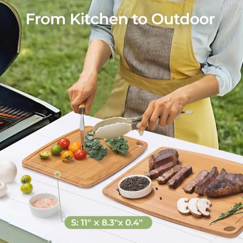 Dishwasher Safe Carbonized Bamboo Wood Cutting Boards for Kitchen with Juice Groove (10.4"L x 8"W)