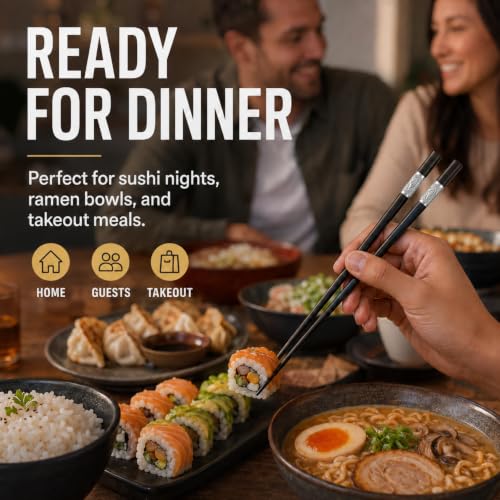 Reusable Fiberglass Chopsticks (Black + Silver)