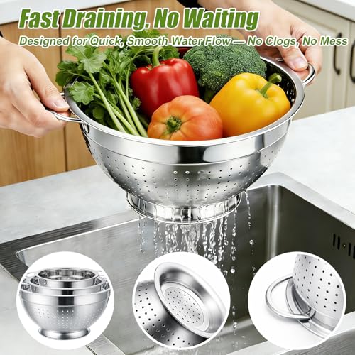 Stainless Steel Colander Set of 3 (3 Sizes Colander Set with Handles)