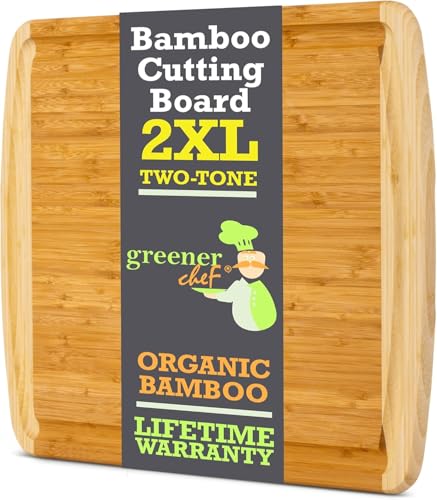 HUGE 24 Inch Bamboo Cutting Board with Lifetime Replacement (Two-Tone / 24"L x 18"W)