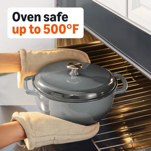 Enameled Cast Iron Dutch Oven Pot with Lid (Gray / 7.3-Quart)