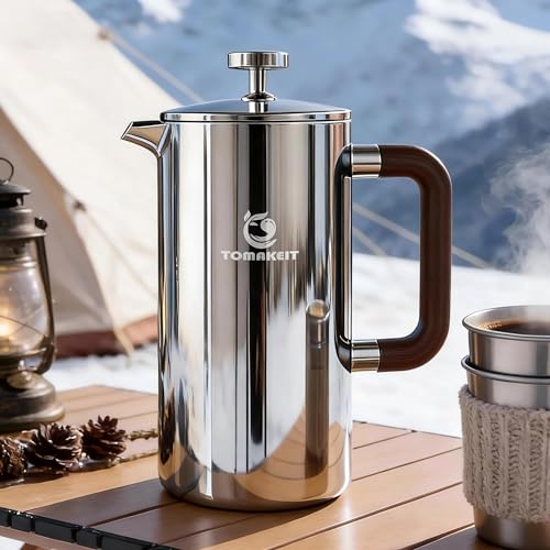 1L 34 Oz French Press Coffee Maker (Silver-Upgrade)