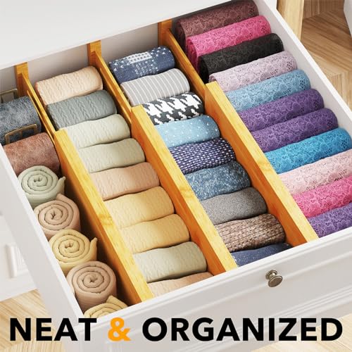 Bamboo Dresser Drawer Dividers 6 Pack (4.65''H, 12.5''-17''L / NATURAL)