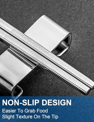 Metal Chopsticks Reusable 2 Pairs Titanium Plated Stainless Steel Chopsticks with Holder