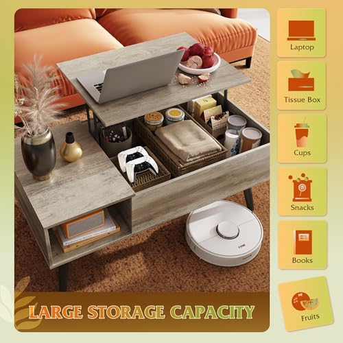 Lift Top Coffee Table with Hidden Storage (Aged Greige / 39")