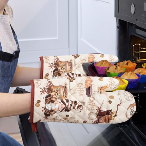 Vintage Coffee Kitchen Towels and Oven Mitts Set 4Pcs (Coffee)
