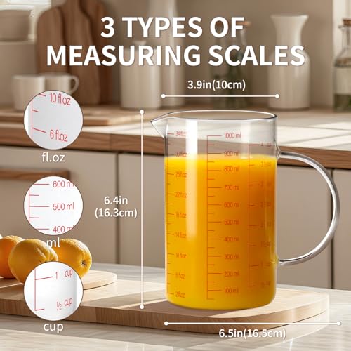 34OZ 1000ML Glass Measuring Cup (34Oz/4Cups/1L)