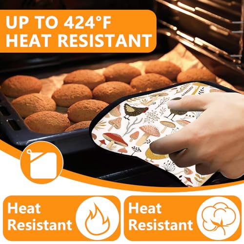Rooster Mushrooms Oven Mitts and Pot Holders Sets 4Pcs (Rooster Mushrooms)