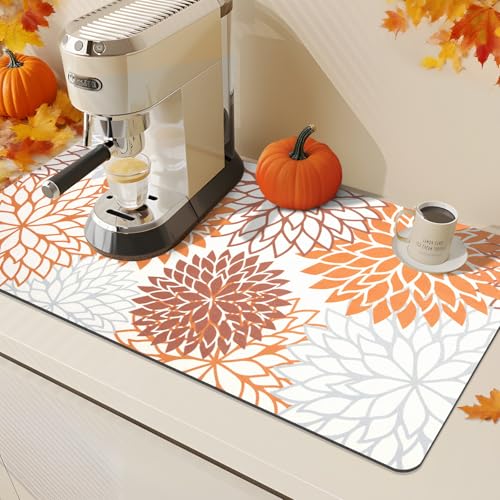 2Pcs Fall Dish Drying Mat & Sink Splash Guard (Orange / 17" X 32" + 24" X 5.5")