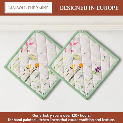 Pot Holders 100% Cotton Potholders (019 - Botanical Fresh / 8" x 8" (Pot Holder Pack of 2))