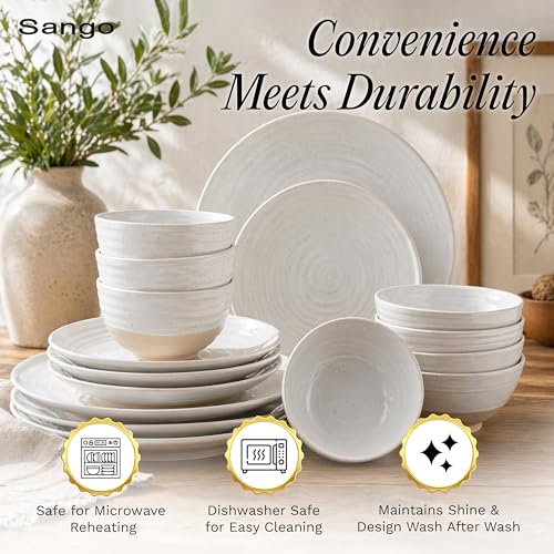 Siterra 16 Piece Rustic White Stoneware Dinnerware Set (Rustic White / 16-Piece Set)