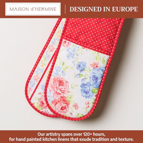 Double Oven Mitts 100% Cotton Double Oven Glove (006 - Vintage Floral / 7" x 35" (Double Oven Mitt))