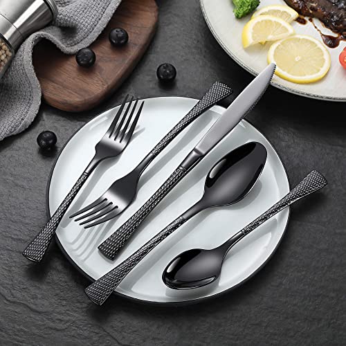 Hammered Black Silverware Set (Black / 20 Pieces Set)