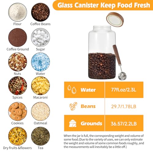 Large Glass Coffee Jars with Spoon (2300ml/77oz)