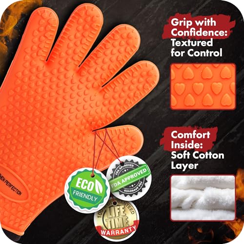 XL Silicone Smoker BBQ Gloves (Inferno Orange / X-Large)