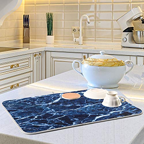 Super Absorbent Dish Drying Mat (Navy Blue Marble / 18" x 24")