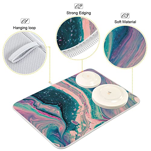 Super Absorbent Dish Drying Mat (Marble Pink Green / 16" x 18")