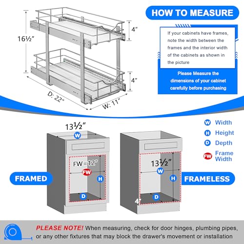 2 Tier Kitchen Cabinet Pullout Shelf and Drawer Organizer (W11 (11"W x 22"D) / 2 Tiers)