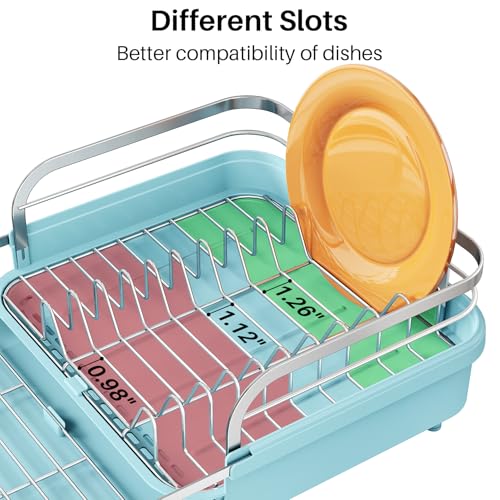 Expandable Dish Drying Rack for Kitchen Counter (Blue)