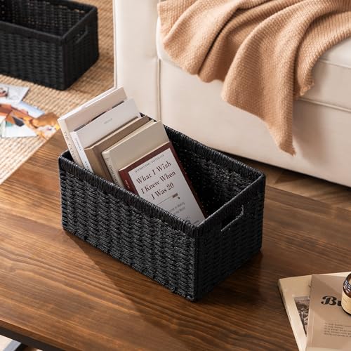 4 Pack Wicker Basket (Rectangular- 4pack 13.4"×8.3"×7.1" / Black)
