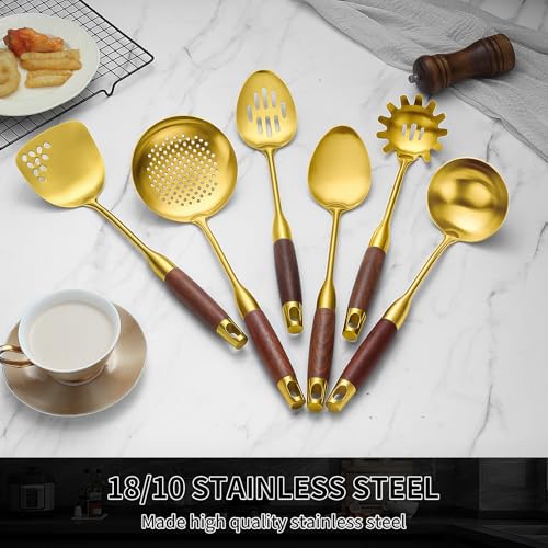 18 10 Stainless Steel Kitchen Utensils Set (Large / GOLD-6 Pieces)