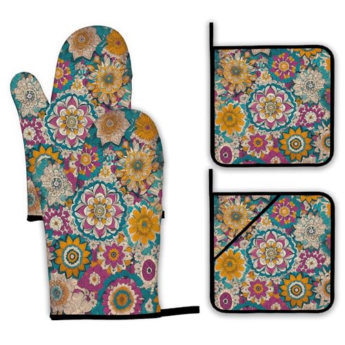 Vintage Mandala Oven Mitts and Pot Holders (4 Count)