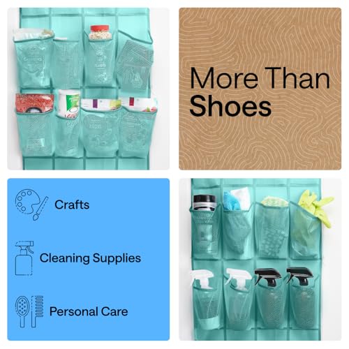 Over the Door Shoe Organizer (Turquoise / 24 Pockets/4 Hooks)
