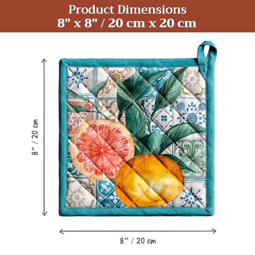 Pot Holders 100% Cotton Potholders (010 - Agrume / 8" x 8" (Pot Holder Pack of 2))