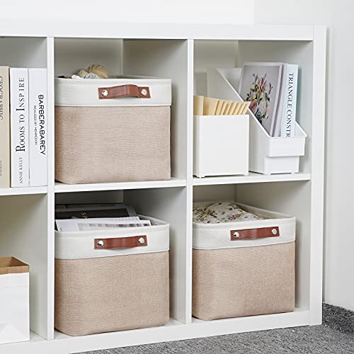 Fabric Storage Bins (White&Khaki / L-15"x11"x9.5")
