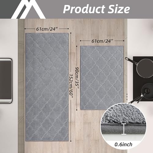 Soft Kitchen Rugs Set of 2 Non Slip 24"x35"+24"x60" (12.904 sq ft Count)