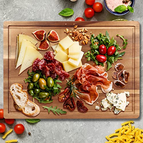 17" Acacia Wood Cutting Boards for Kitchen Meat Large Wooden Chopping Board (17"L x 12"W)