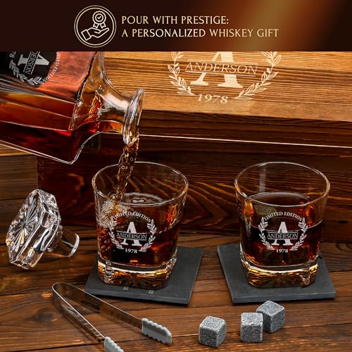 Personalized Old Fashioned Whiskey Decanter and Stones Set