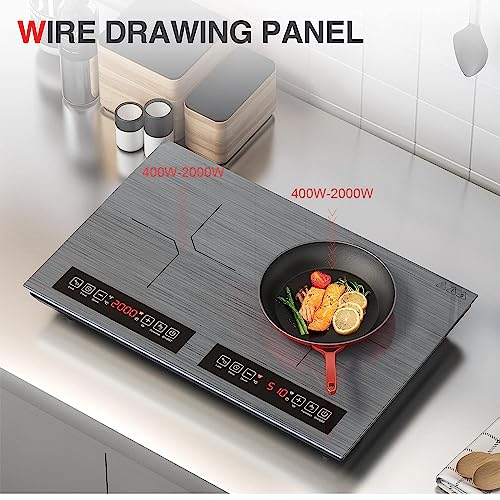 Double Induction Cooktop 2 Burner 110V 4000W Portable Table Stove (Silver)