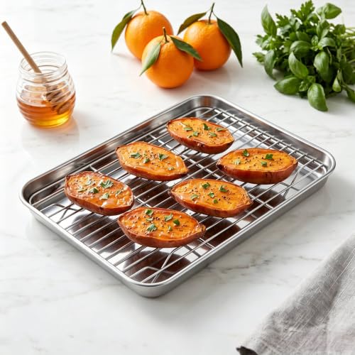 9x7 Inches Mini Stainless Steel Baking Sheet with Cooling Rack Set (9x7x1)