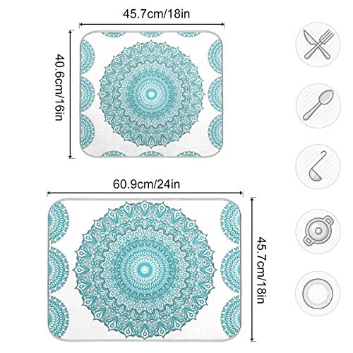 Super Absorbent Dish Drying Mat (Turquoise Mandala / 16" x 18")