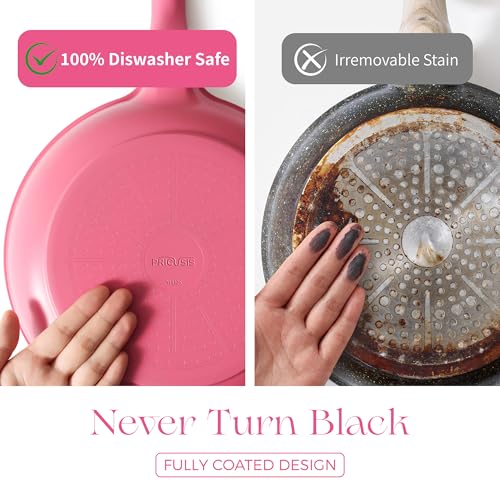 Nonstick Ceramic Frying Pan with Lid (10" W/Lid / Raspberry Red)