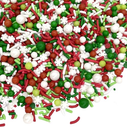 Sprinkles Edible Cake and Cupcake Sprinkles with Assorted Shapes and Sizes for Parties (Red, Green, White)