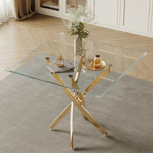 Square Glass Dining Table for 4 (Gold Square Table / 1 Piece)