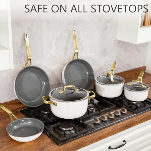 White 10 Piece Ceramic Cookware Set (White / 10pc set)