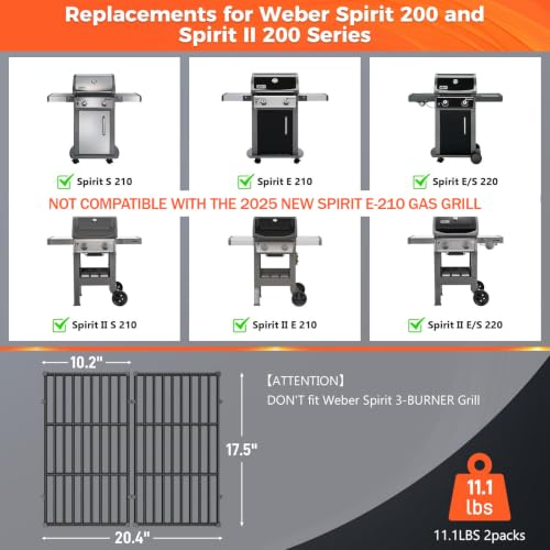 Grill Grates for Weber Spirit 200 Series Front (17.5" Weber Spirit 200 GS4 II 200)