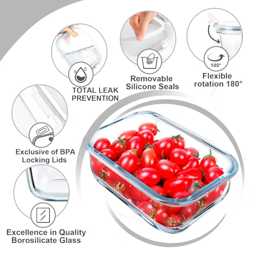 5 PACK 36 OZ Glass Meal Prep Containers Set with Lids (5 Count)