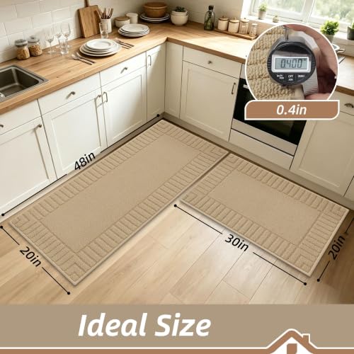 Kitchen Rugs Non Slip Washable 2PCS (Beige / 20"x30"+20"x48" (Rectangular))