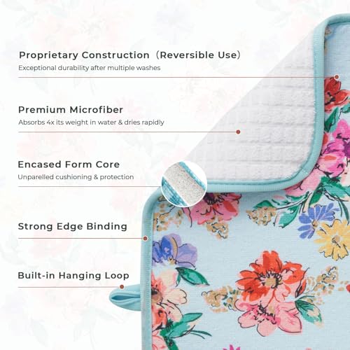 Dish Drying Mats 2 Pack (18''X24'' / Checkerboard Florals)
