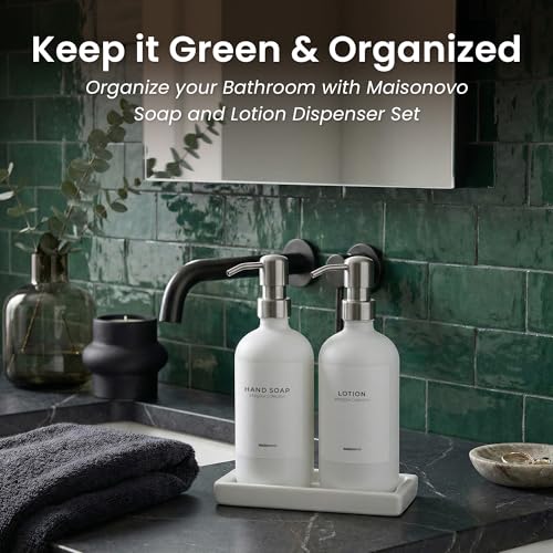 Bathroom Soap Dispenser Set (White Bottles Silver Pumps)