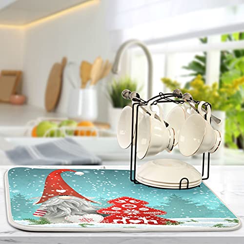 Super Absorbent Dish Drying Mat (Cute Christmas Gnome / 16" x 18")