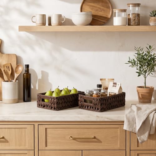 Wicker Baskets with Handles (Brown / 11¼"L x 7½"W x 3½"H)