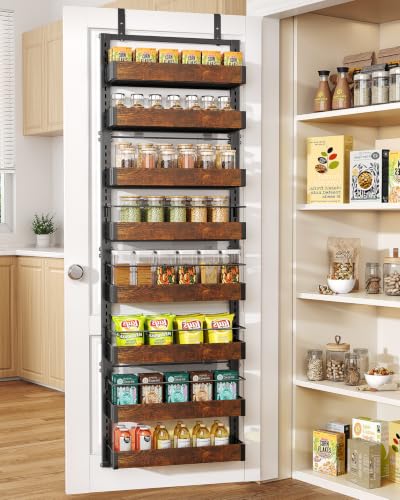 8 Tiers Wooden Over Door Organizer (Rustic Brown / 17" W x 6" D x 69" H)